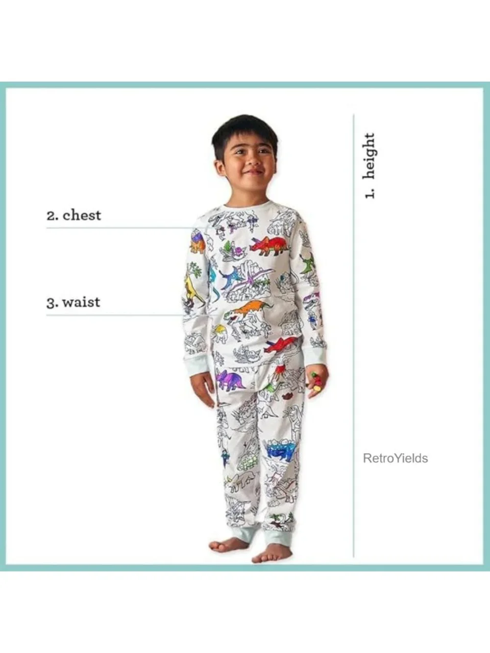 Kids Coloring Pajama Set with 10 Washable Markers, 100% Cotton, Long Sleeve,